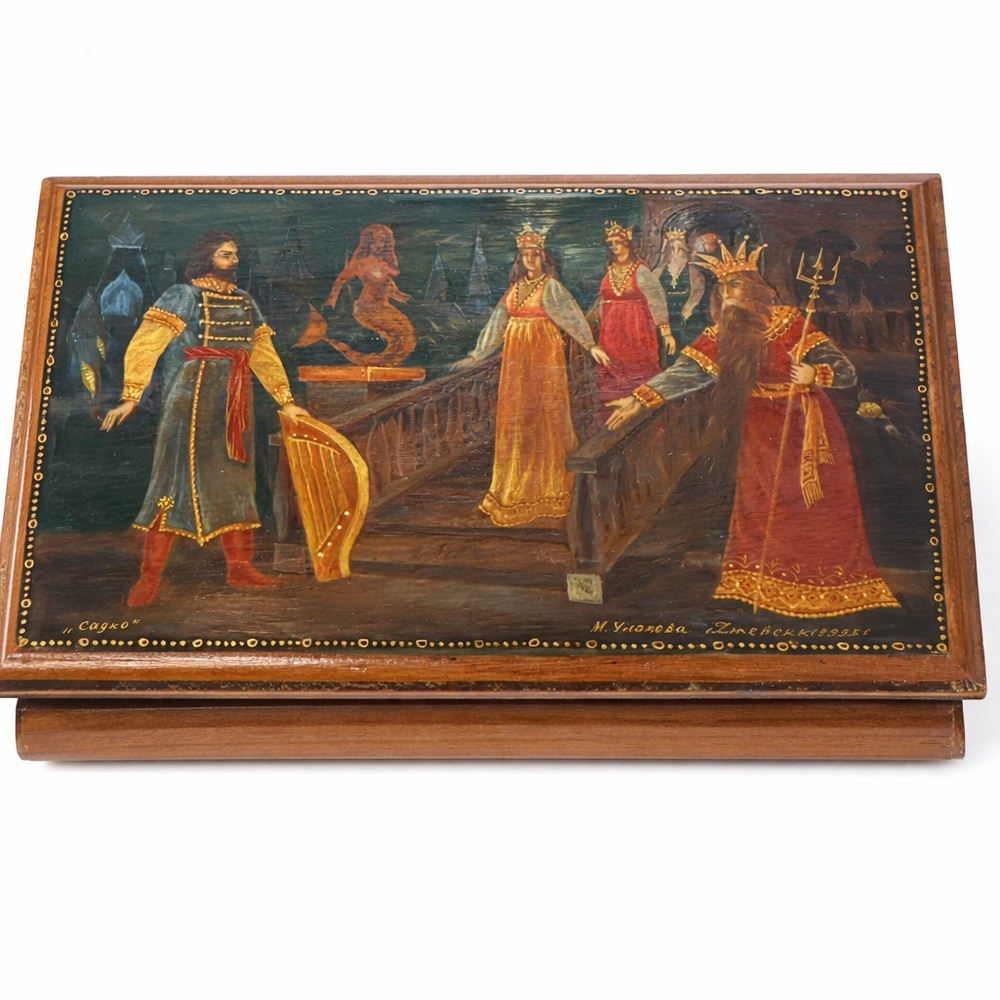 Hand Painted Lacquer Box “Sadko” Slavic Folk Epic Scene 1995